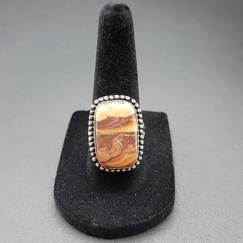925 Silver Plated Wave Dolomite Natural Gemstone Ring Jewelry US Size 7 Unisex